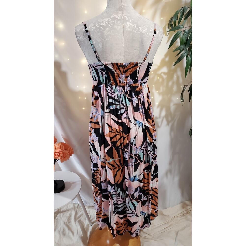 Billabong Twist It Midi Slip Dress Size S Tropical Smocked Babydoll Empire Waist - Picture 3 of 14